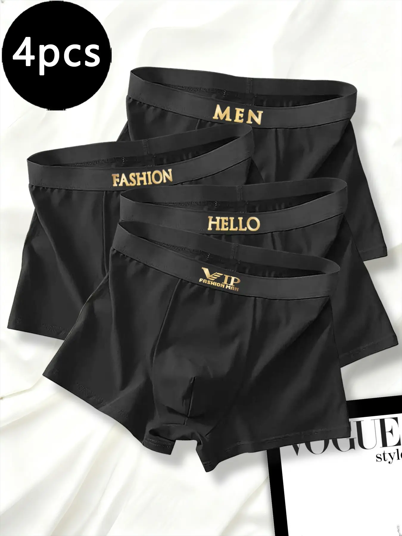 4-Pack Men's Underwear, VIP & Hello Fashion Men's Boxer Shorts, Soft / Skin-Friendly / Comfortable / Fitted Men's Boxer Briefs, Soft Stylish Brief