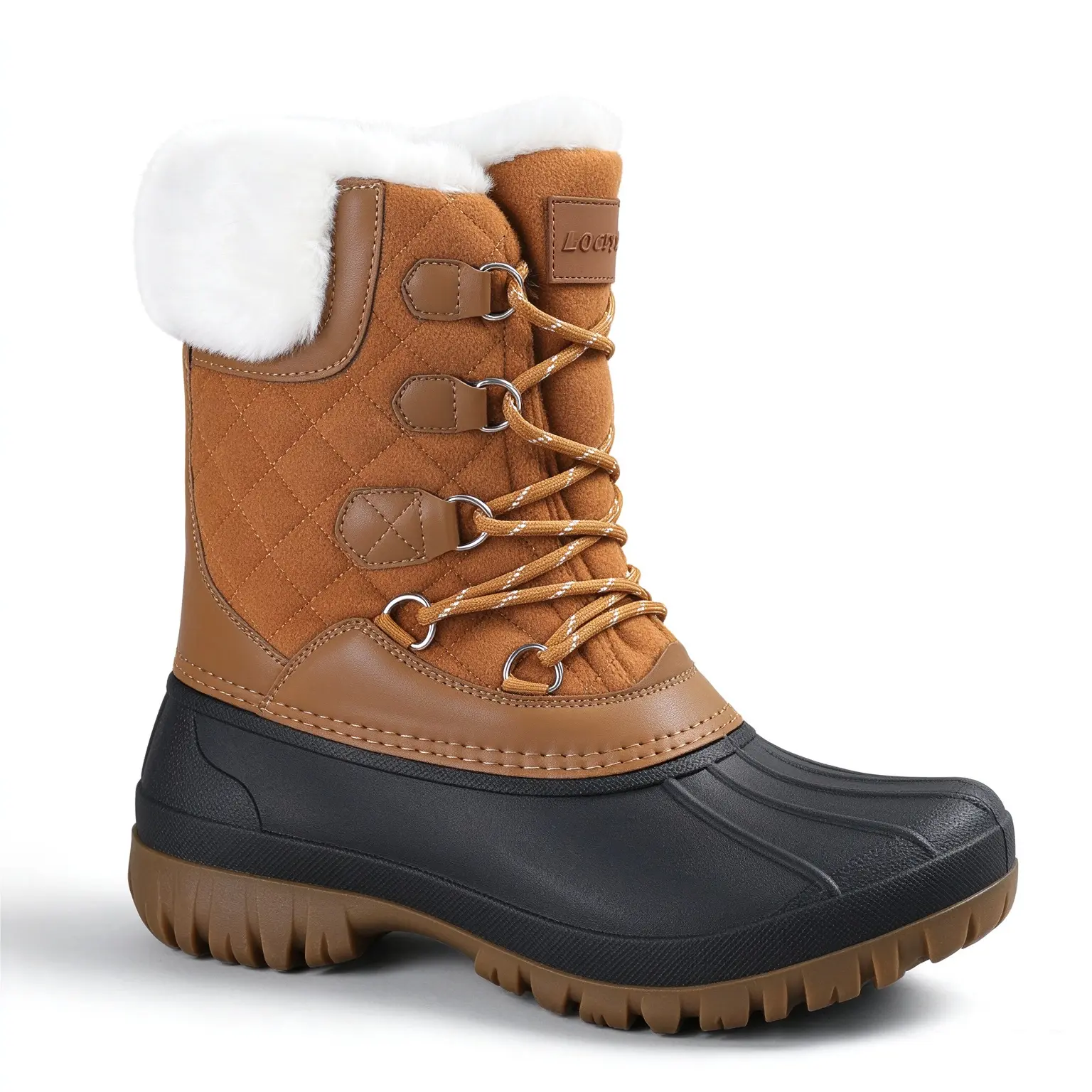 Women's Winter Waterproof Duck Boots - Fuzzy Fur Collar, Non-Slip Rubber Sole, Warm Mid-Calf Shoes for Women, Outdoor Hiking Footwear