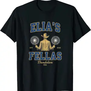Elia's Fellas Dandelion USA Funny Western Fella T-Shirt, Funny Vintage Cowboy Meme Graphic Tee, Quirky Americana Humor Shirt, Unisex Casual Gift