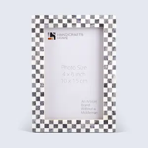 Handicraft Home Handmade Checkered Picture Frame Bone Inlay Black White in 3 sizes