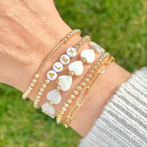 Simply Stated NY Personalized Word Beaded Bracelet, Custom Name Bracelet Stack, Silver Kids Name Bracelet, Gold Mama Bracelet, Gift for Mom, Mothers Day Gift