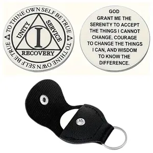Stainless Steel Sobriety Coin, 1-Year Anniversary Chip for Aa Recovery, Durable Addiction Recovery Gift, Counseling & Personal Collection, Heavy Duty Keychain