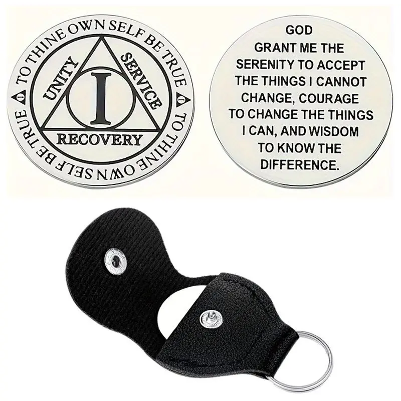 Stainless Steel Sobriety Coin, 1-Year Anniversary Chip for Aa Recovery, Durable Addiction Recovery Gift, Counseling & Personal Collection, Heavy Duty Keychain