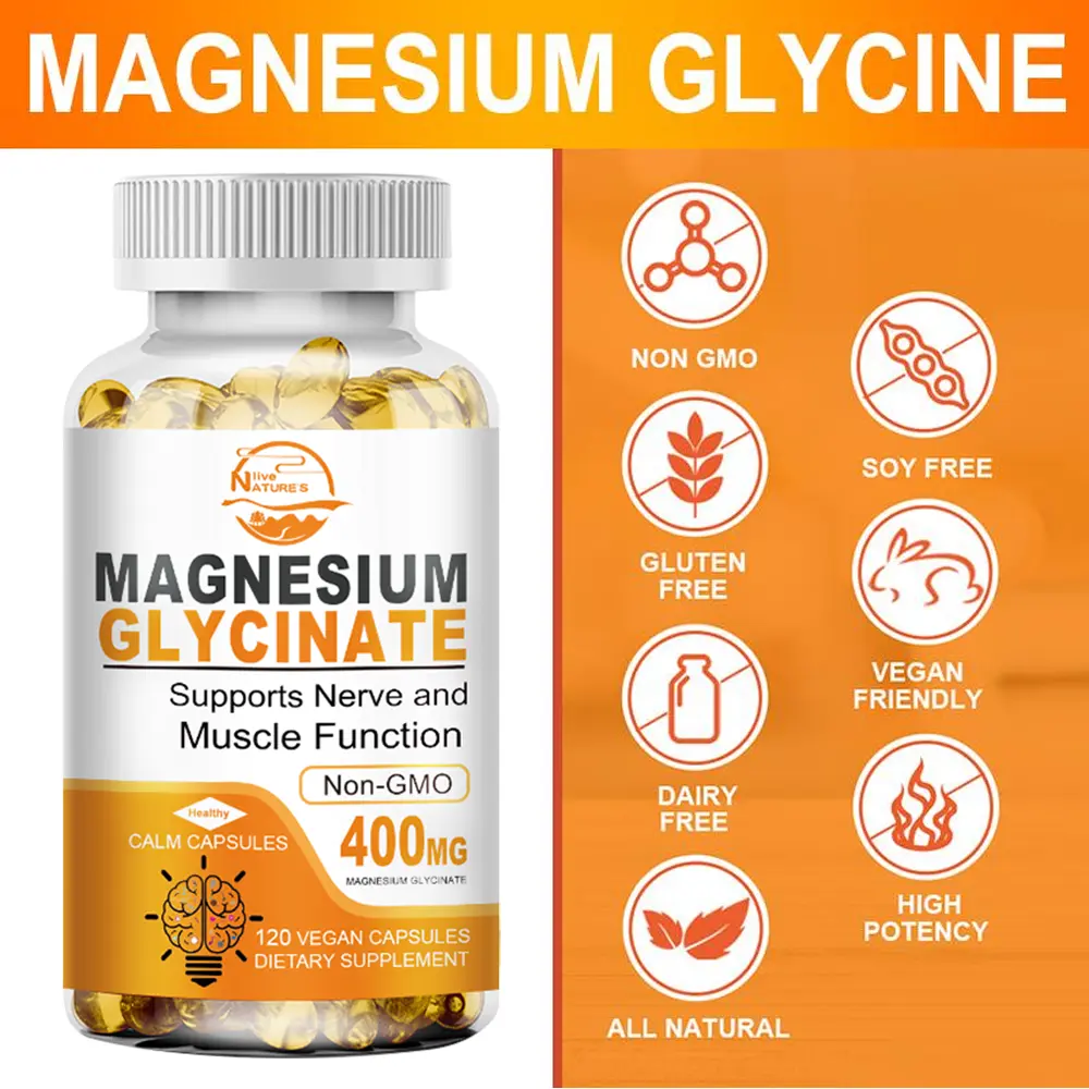 Magnesium Glycinate 400mg With Vitamin B6 & D | Support Sleep, Muscles, Nerves, Energy Dietary Healthcare | Vegan, Non-GMO | 120 Capsules Nutrition Nature