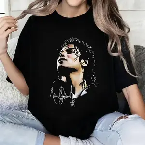 100 Percent Cotton Casual Style T-Shirt Michael Jackson Portrait And Signature Design For Music Lovers Summer And Autumn Wear Perfect Gift For Fans Of The King Of Pop # Michael Jackson # Jaafar Jackson # biopic # music legend