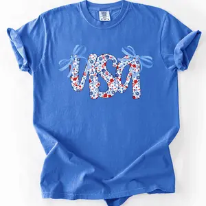 USA, Patriotic Floral Patterns, Ribbons, Fourth of July, America, Comfort Colors T-Shirt, Women's Comfort Colors Tee