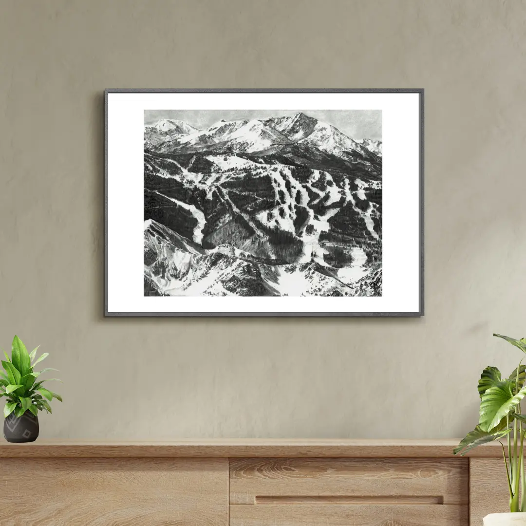 Vail Mountain Winter Skiing Pencil Drawing 11x14 Matted Art Print Captivating Winter Sports Artwork for Room Wall Decor Multicolor Ornaments Ideal for Framing and Display - Adventure