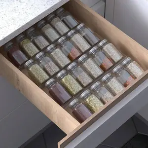 Drawer Organizer, Tier Clear Acrylic Expandable From Seasoning Jars Drawer Insert, Kitchen Drawer Spice Rack Tray For Cabinet/Countertop Perfume Canister 4 Pcs 13 Inch Width