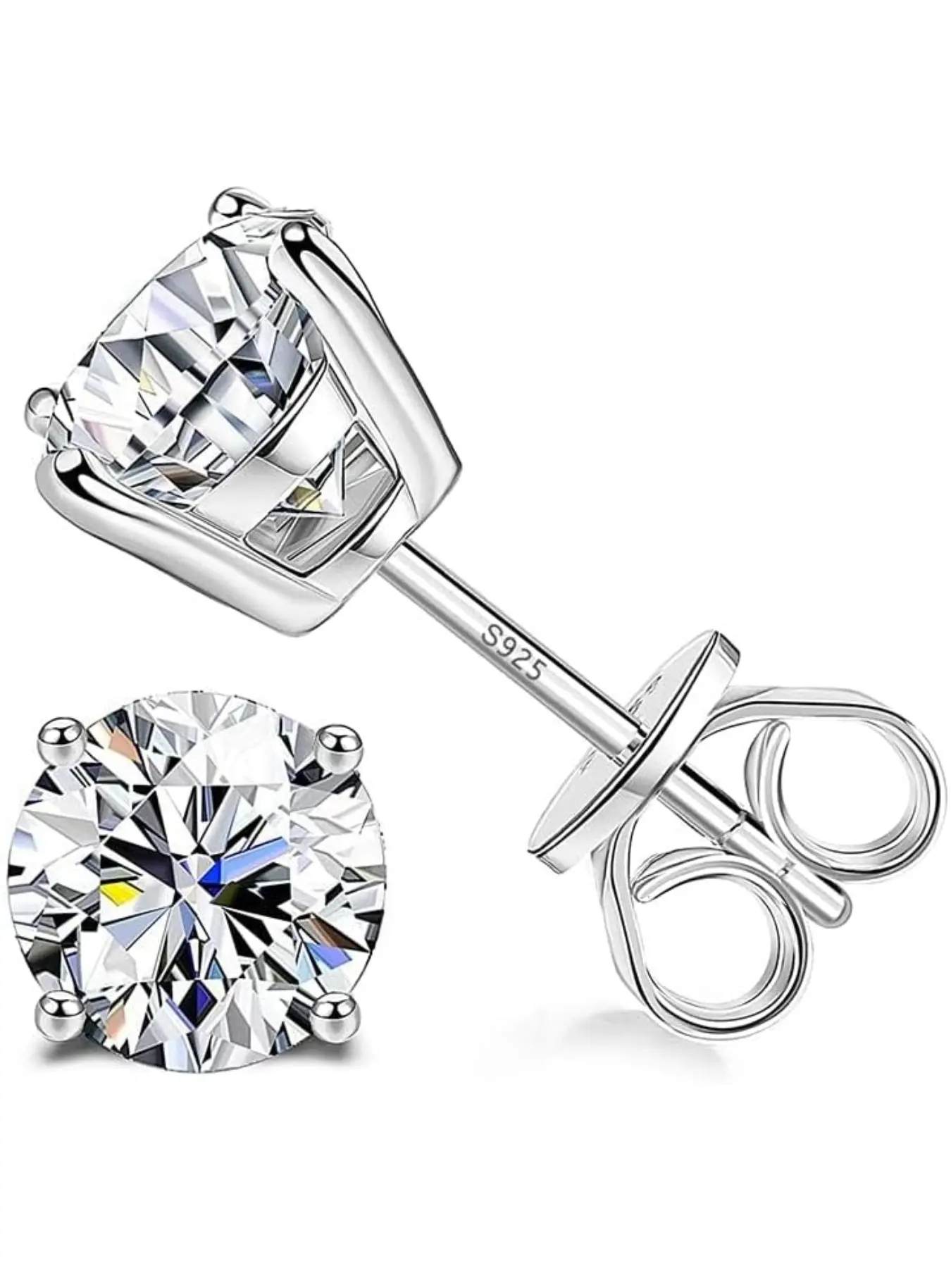 Sterling Silver Cubic Zirconia Stud Earrings for Women Men 14k White Gold Plated Round CZ Earrings for Sensitive Ear (6MM (1.5CT), SILVER) Artificial Zirconia Earrings Studs Earrings Stud Earring Jewelry