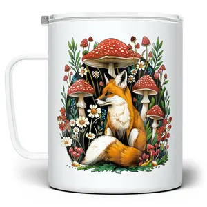 LOFTIPOP Woodland Forest Fox Coffee Mug, Whimsical Cottagecore Nature Mushroom Cup, Designed and Printed in the USA by Loftipop