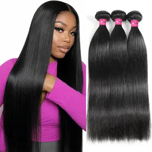 Long Straight Hair Bundles Brazilian Body Wave Human Hair Weave Bundles Quick Weave Extensions 3/4PCS Upgrade 15A Straight Human Hair EXtensions