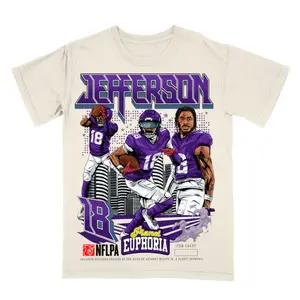 Comfort Colors Justin Jefferson V2 Graphic T-Shirt, Minnesota Football Retro Sports Streetwear Tee Vintage NFL Aesthetic Style, Unisex Fan Outfit for Men Women, Soft Washed Cotton Shirt Game Day Wear