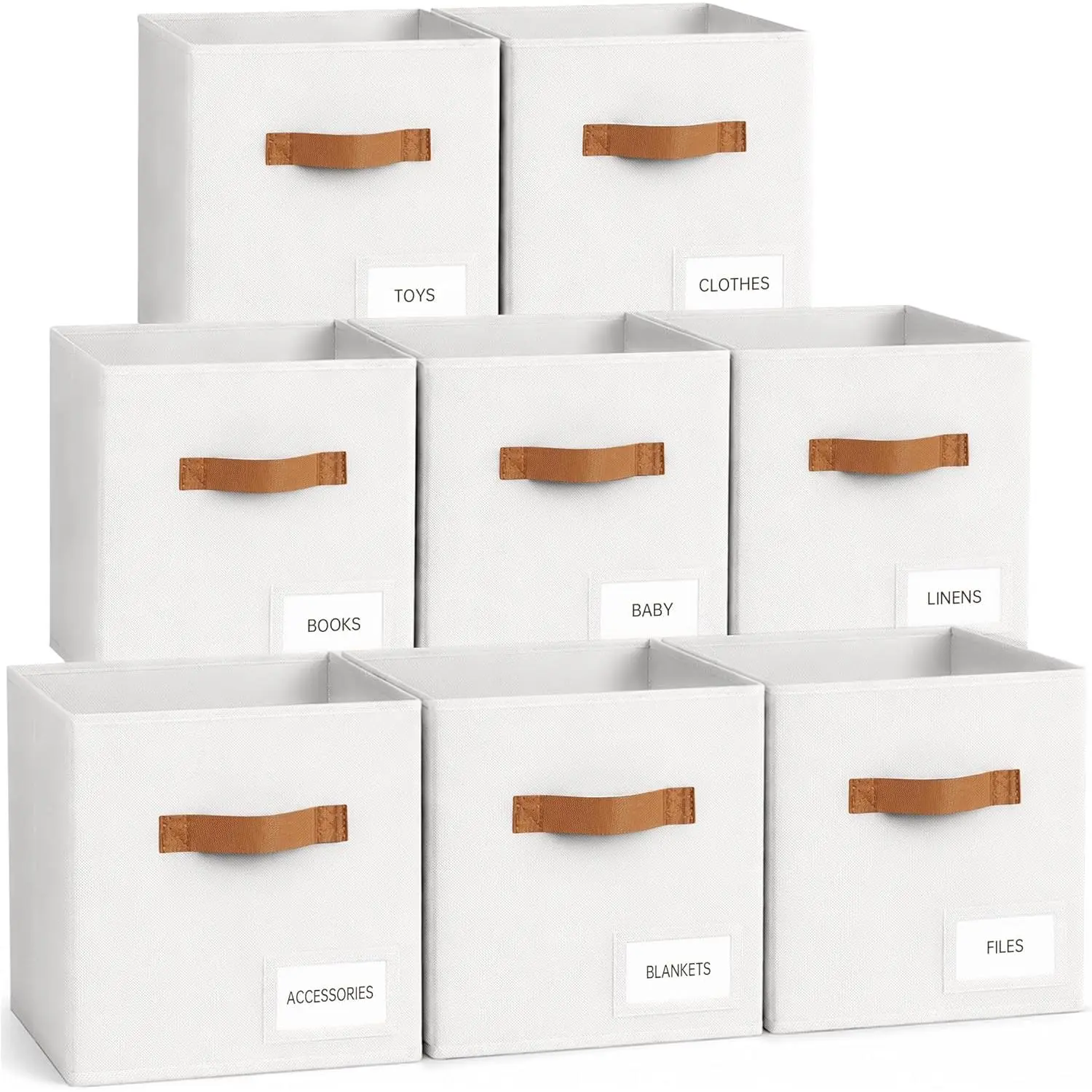 Storage Cubes 8 Pack, 11 Inch Fabric Storage Cubes Organizer Bins with Labels, Odor-Free & Sturdy PP Structure, Cubby Baskets for Closet, Shelves, Toys & Nursery (White)