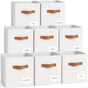 Storage Cubes 8 Pack, 11 Inch Fabric Storage Cubes Organizer Bins with Labels, Odor-Free & Sturdy PP Structure, Cubby Baskets for Closet, Shelves, Toys & Nursery (White)