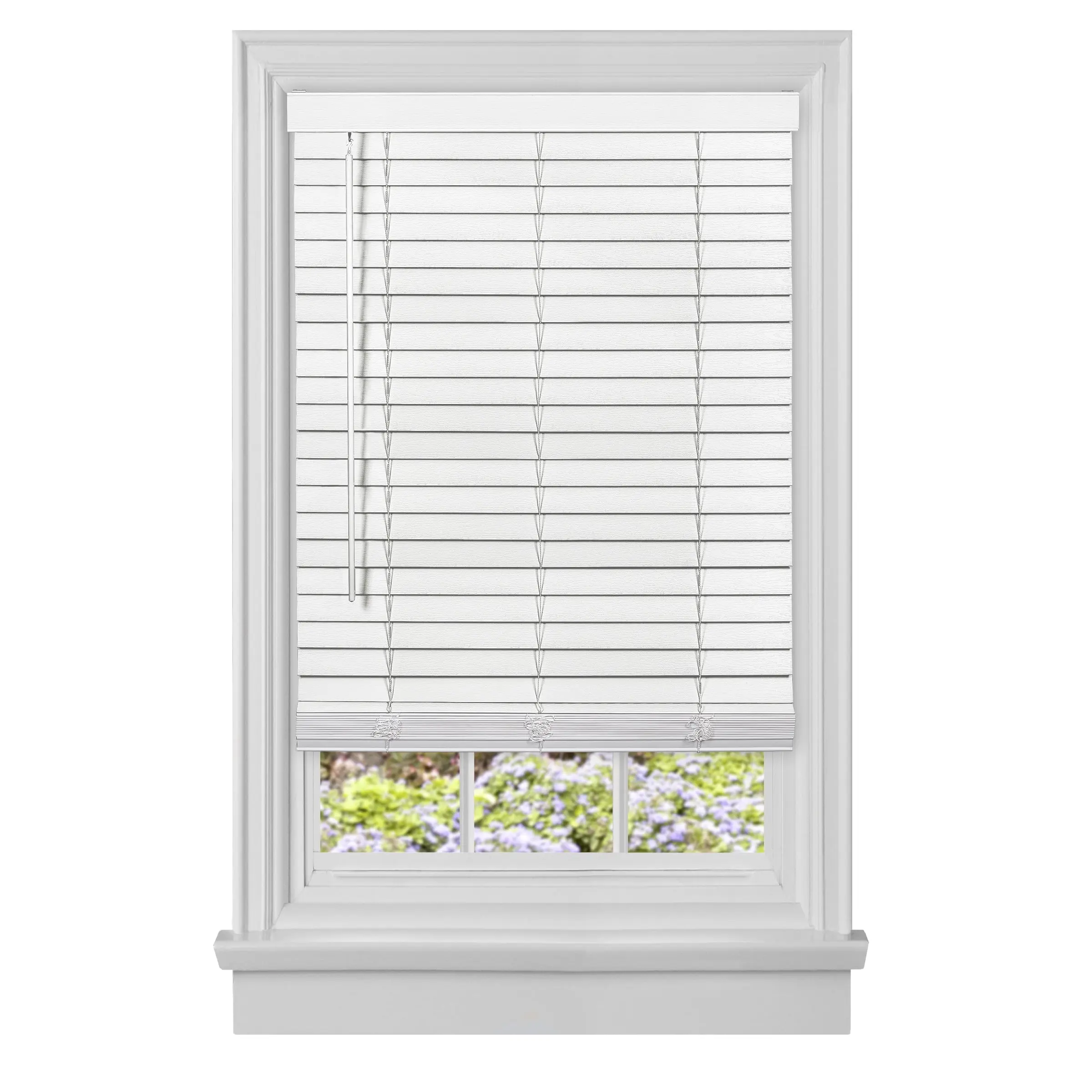 Achim MFG246WH02 Indoor 46x64 in. Cordless PVC GII Madera Falsa 2 in. Faux Wood Plantation Blind - White, Wipe Clean