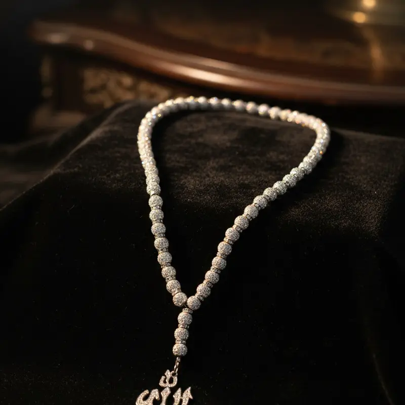 Men's Flame Tasbih Necklace - 26 in Casual Style Necklaces, Unisex Alloy Chain & Link with Zircon Beads, Subtle Sparkle Not Flashy, 0.33 lbs Spiritual Jewelry, Gifts for Him Daily Accessory