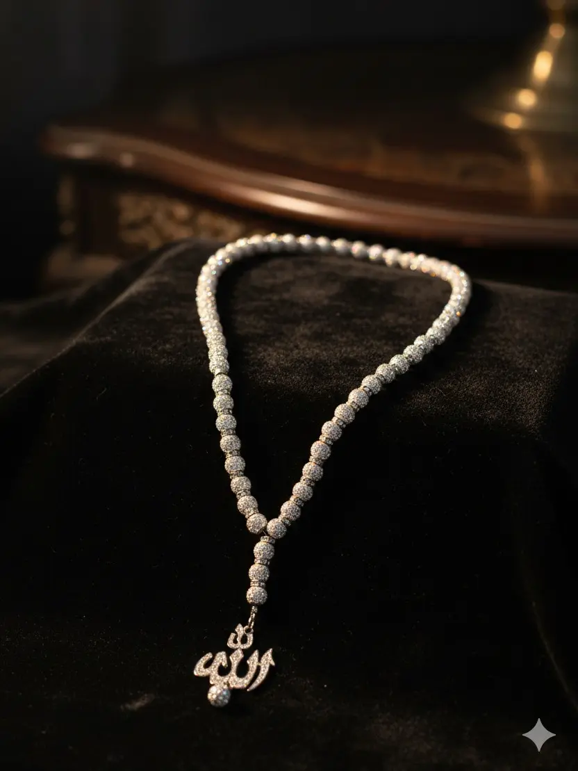 Flame Tasbih Necklace for Men, 26-Inch Modern Streetwear Alloy Chain with Zircon Beads, Spiritual Jewelry, Unique Meaningful Gift for Daily Wear, Men's Accessories, Unique Gifts For Man