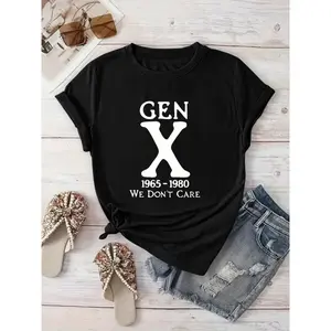 Women's Vintage 1965-1980 Gen X Graphic T-Shirt - Retro "WE DON'T CARE" Slogan Tee in Forest Green - Machine Washable Casual Everyday
