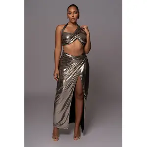 Gold METALLIC NEW AGE TWO PIECE SKIRT SET