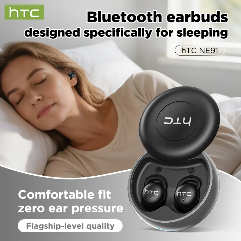 HTC NE91 Invisible Sleep Wireless Earbuds with True Sleep Noise Isolation Touch Operation for Sleeping Working Travel Ultra Mini Compact Fit ENC Clear Call Game Audio Sync Immersive Live Concert Sound 18H Playtime Holiday Present Sleep Headphones Audio Ea
