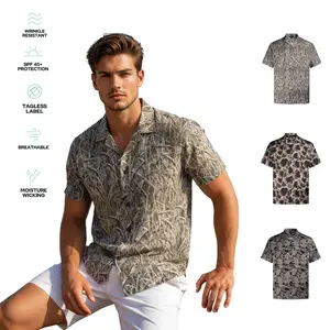 Men's Hawaiian Camo Shirt, Short Sleeve Button-Up, Classic Fit, Summer Outdoor Look, Gift for Dad or Him, Camouflage Vacation Shirt