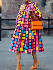 Elegant Women's Long Sleeve Loose Fit Dress, Casual Fashion Round Neck Maxi Dress, Comfortable Plus Size Clothing for Daily Wear