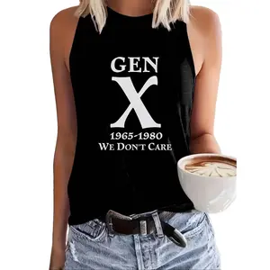Plus Size - Gen X We Don'T Care Women'S Plus Size Vest - Fun Cartoon Pattern Print, Round Neck Casual - Machine Washable, Fashion Women'S Clothing Sleeveless Lightweight