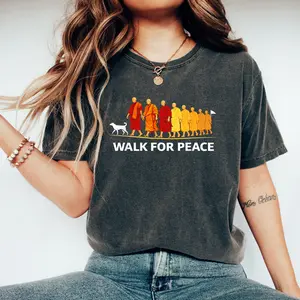 Walk For Peace Monks Retro T-Shirt, Peace Walk Monks Tee, Vintage Zen Path T-Shirt, Calm Pilgrimage Monks Tee, Meditative Walking Monks T-Shirt