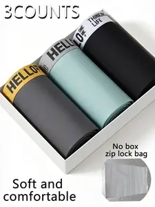 3 pcs men's 'HELLO' flat cornered underwear, comfortable boxer briefs, Stretchy boxer briefs, High elasticity, quick drying sports underwear, Suitable for all seasons