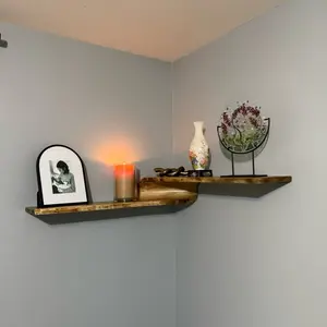 Hand-Bent Live Edge Corner Shelf
