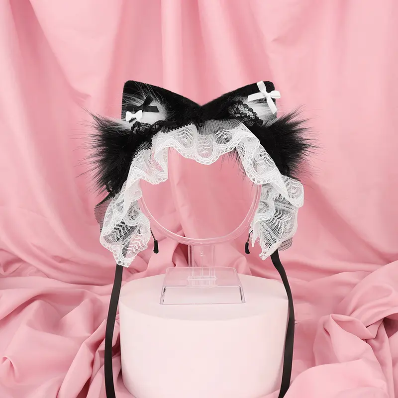 Cute Cat Ear Maid Headband Removable Plush Lace Headdress Cute Girl Role Playing Accessories