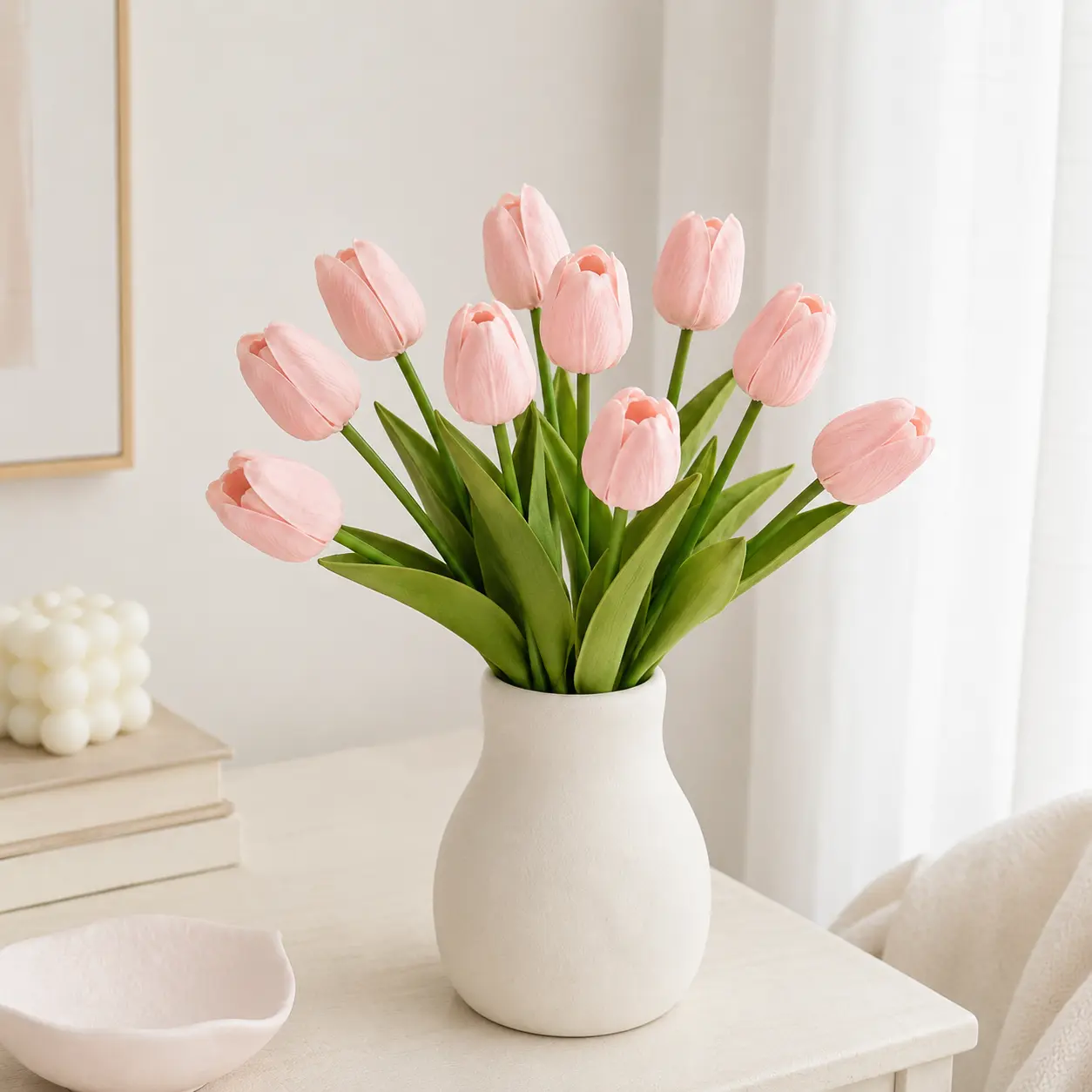 10pcs Soft Pink Plastic Fake Tulip Bouquet - Decorative Flowers, Long-Lasting Home Decor for Table Settings, Photo Props