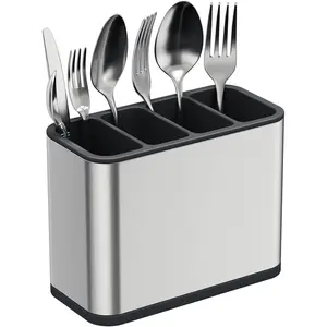 Silverware Caddy Utensil Caddy Spoon Holder with 4 Divided Compartments, Sturdy Stainless Steel, Rust Proof Basket Organiser Racks Expandable