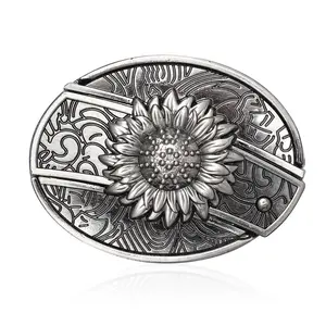 Vintage Sunflower Western Belt Buckle | Antique Silver Engraved Cowboy Buckle | Retro Denim & Hip Hop Accessory for Men Women | High Quality Western Wear Belt Buckle Head | Perfect for Boyfriend Husband Father, Daily Fashion Accessory