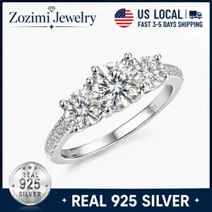 Zozimi 925 Sterling Silver 3 Stone 1+2+1CT Trilogy Band Engagement Ring with high quality 5A Cubic Zirconia, Elegant Design For Woman Man Anniversary & Valentine's Day Gift or Daily Wear