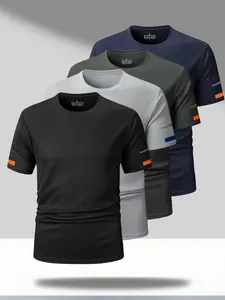 4-Piece Quick-Dry & Breathable Sports T-Shirts for Fitness Enthusiasts with Reflective Strips in Gray Green Blue Black Sizes Medium