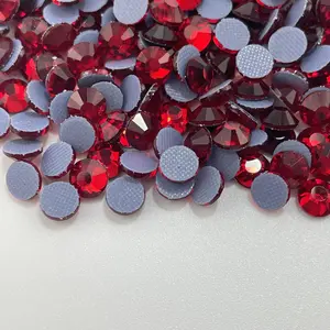 ASFA114 Round Flat Back Siam Glass Hot Fix Rhinestones For jewelry making DIY Sewing Apparel Wedding Dress Decoration