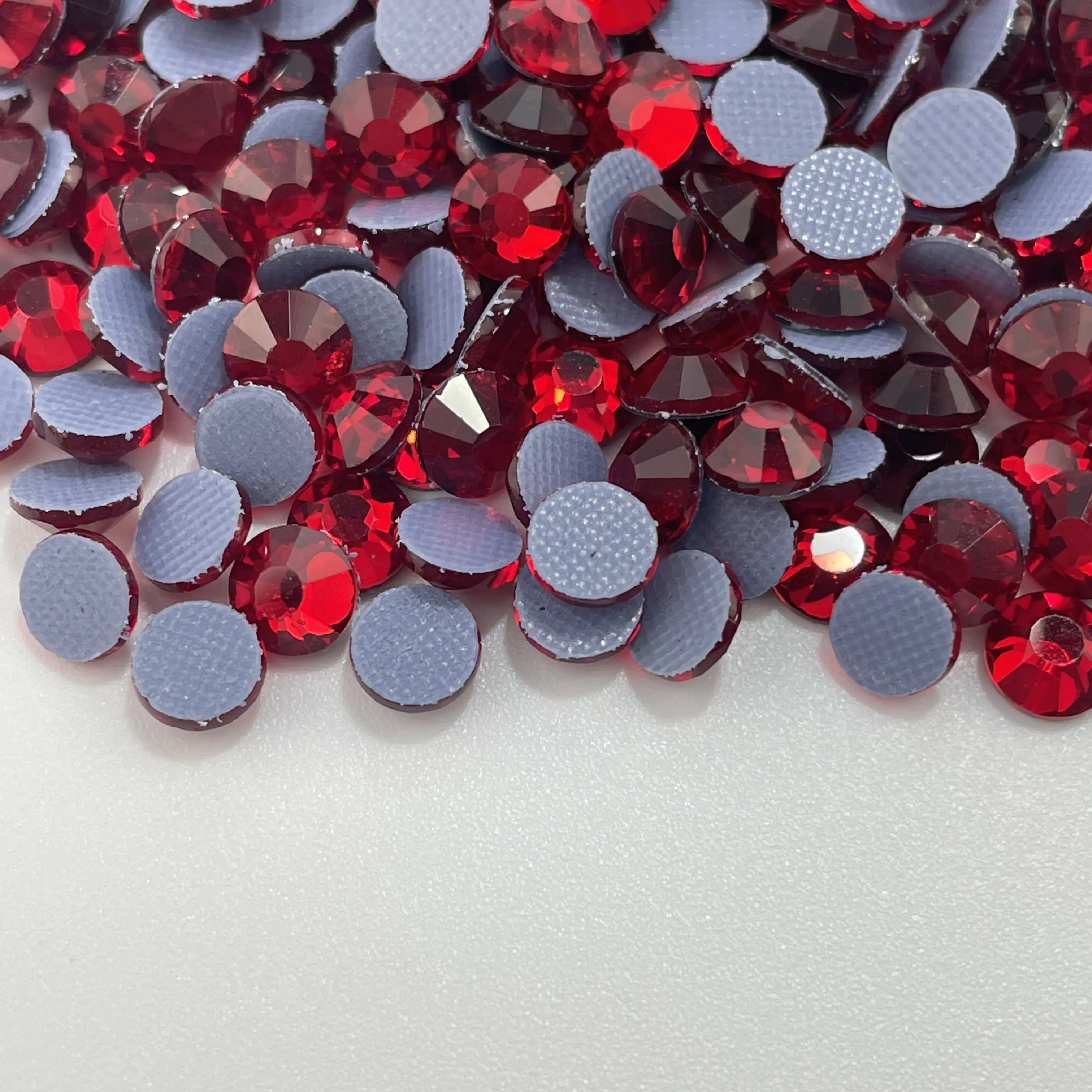 Asfa Siam Red Glass Rhinestones, Round Flat Back Hot Fix Crystals for Apparel Decoration and Jewelry Making