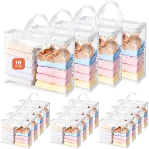 16-Pack 22L Clear Zippered Storage Bags for Clothes | Vacuum Storage Bags for Blankets, Comforters, Bedding & Linens | Closet Organizer Bags with Handles, White
