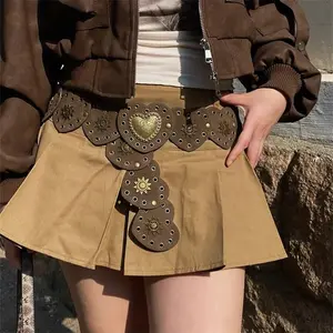 1/2Pcs Y2K Boho Vintage PU Belt with Metal Buckle, Western Cowboy Style, Western Concho Belts, Perfect for Dresses and Jeans, All Seasons Western Leather Belts for Woman Concho Cowgirl Cowboy Belt for Ladies Wide Boho Country Waist Belts for Dress
