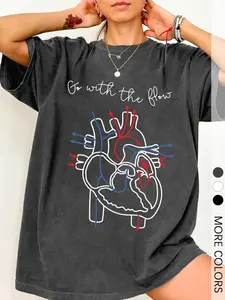 Unisex Anatomical Heart Design Tee with Red Blue Artery Vein Print and Motivational Saying, Streetwear Top for Medical Students, Anatomy Enthusiasts and Daily Casual Wear