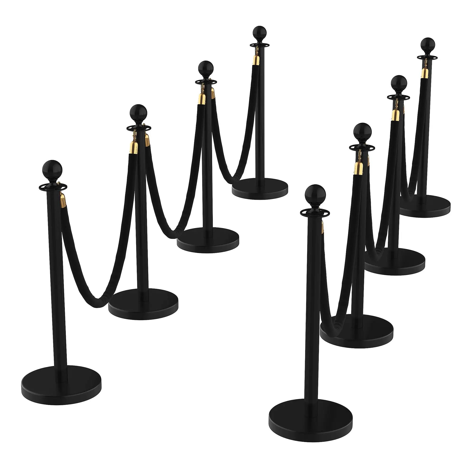 8Pcs Long-Lasting Zinc Alloy Black Stanchion Set with Retractable 8m Extended Belt, Velvet Ropes, 0.8m Hollow Base (5.1cm Diameter) - Multi-Function Crowd Control Barriers, Party Decoration Supplies for Venues