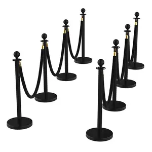 8Pcs Stanchions and Velvet Ropes, Black Stanchions with Retractable Belts, Crowd Control Barriers with Hollow Base, Red Carpet Ropes and Posts for Event & Party Supplies