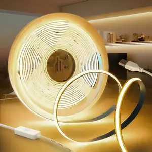 5V High Brightness LED Strip, COB LED Strip Light with Switch, USB Powered Flexible Tape Light, 5V High Brightness, 3.3ft to 16.5ft, Low-Voltage Warm/White Light, with USB Cable, for Bedroom, Kitchen, Garage, TV Wall, Home Lighting