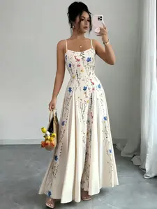 Elegant Sexy Summer Women's Printed Floral Patchwork Halter Dress, Chic Stylish Sleeveless Maxi Dress, Floral Prints Dress for Parties, Casual and Everyday Wear, Womenswear