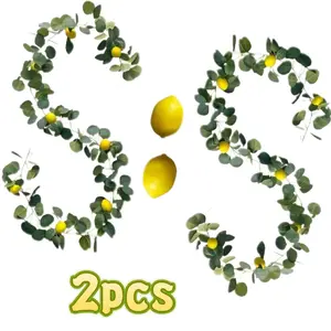 Artificial Lemon Wreath, 180cm Synthetic Eucalyptus with Lemon Decor, Silk Cloth Round Design, Home Kitchen Party Wedding Decoration