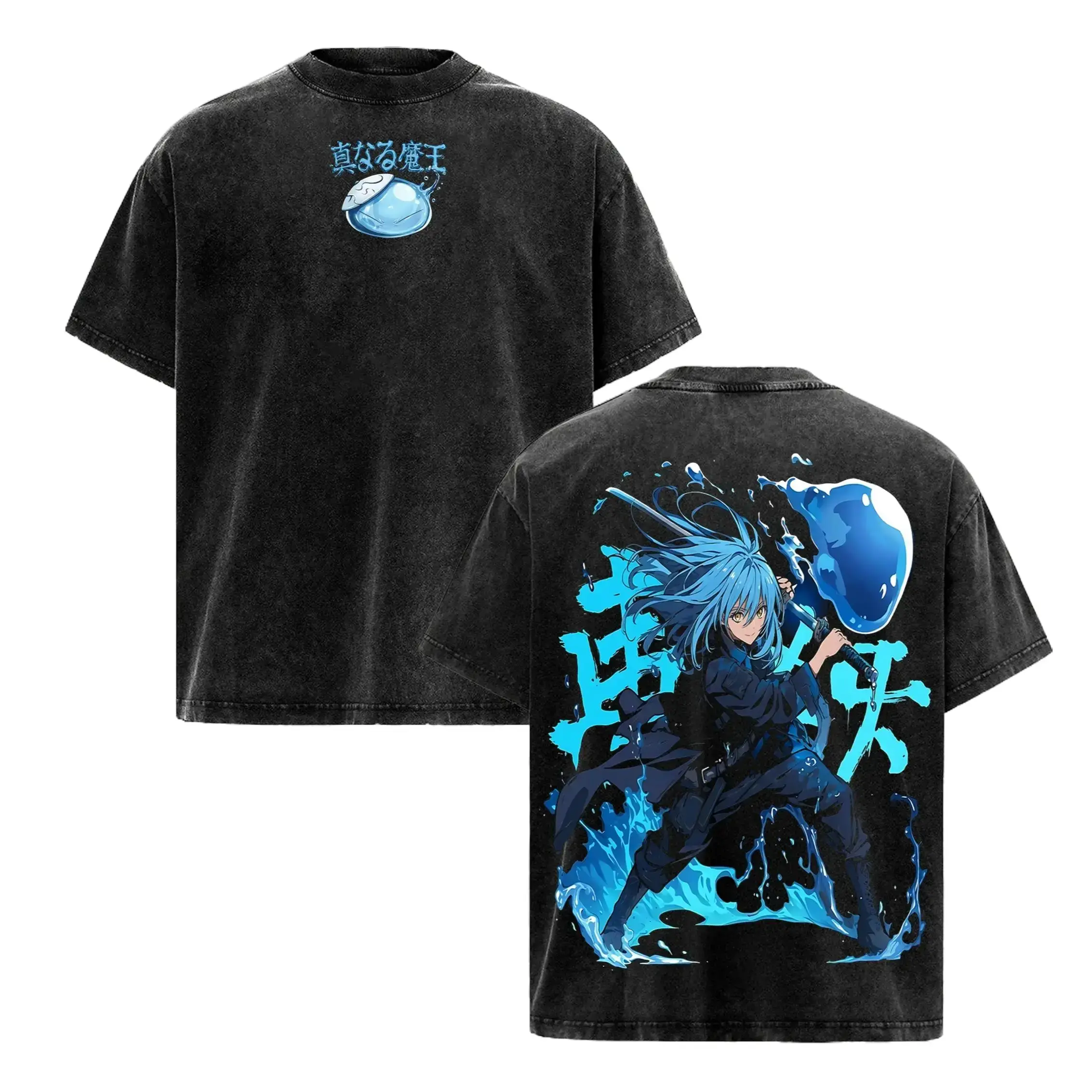 Rimuru Tempest Anime T-Shirt, Unisex Vintage Retro Washed Streetwear Graphic, Oversized Soft Heavy Cotton with Rib Collar, Free Expedited Shipping, Round Neck
