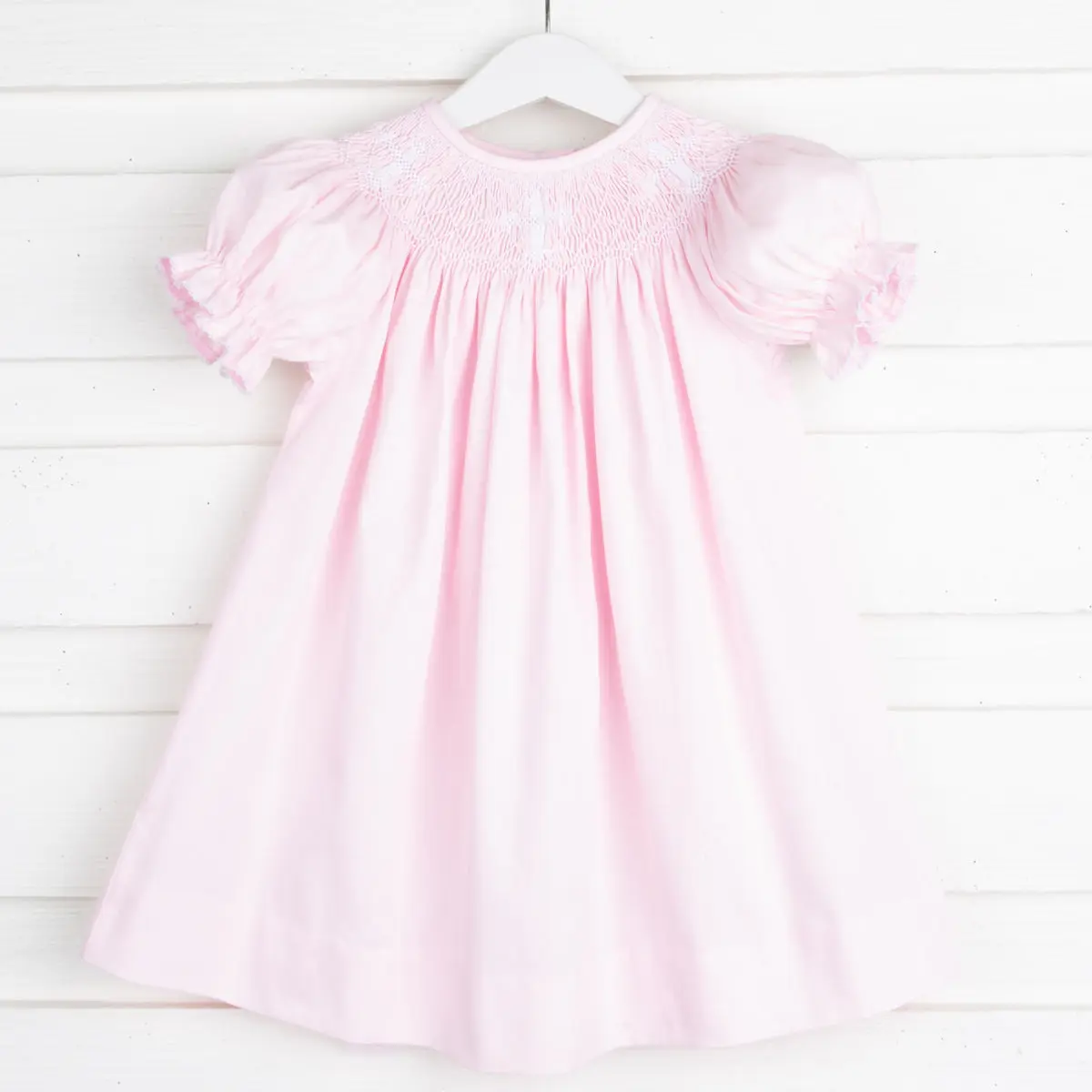 Cross Smocked Pink Pique Bishop Dress - Beautiful Hand-Smocked Outfit for Girls