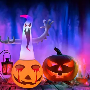 Halloween Outdoor Yard Inflatable Ghost Pumpkin Decoration, Spooky Atmosphere Prop, Glowing Eyeball Ball, Night Garden Decor, No Pump Included