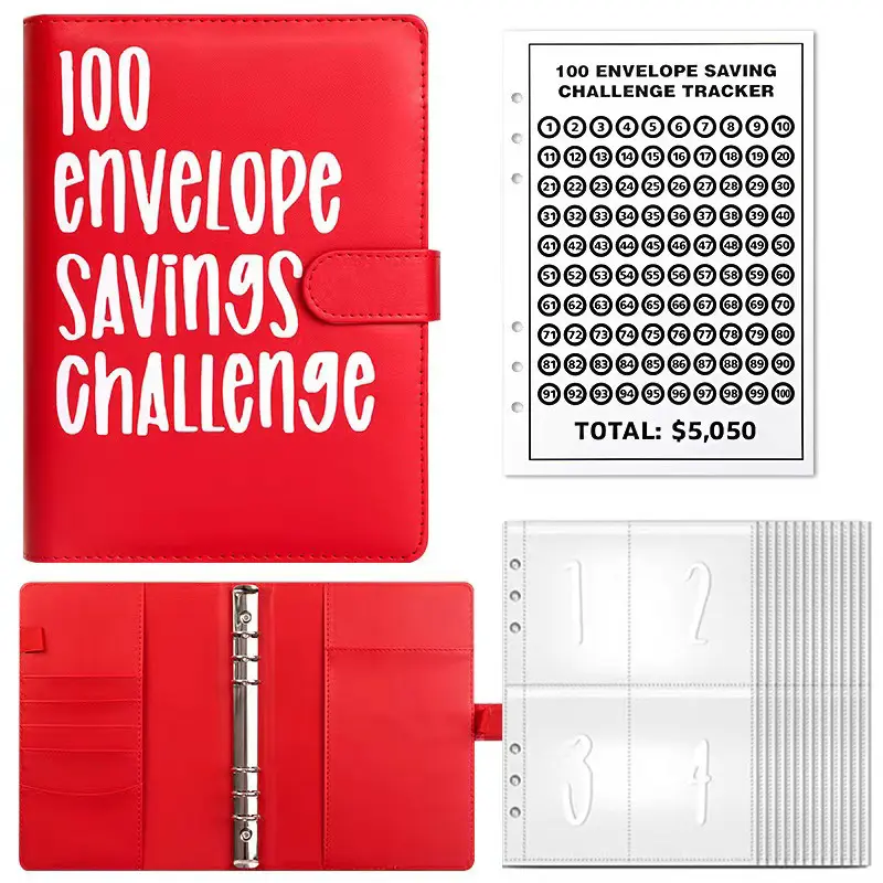 100 Envelope Challenge Binder, Leather 52 Week Money Saving Challenge Binder Easy and Fun Way for 100 Envelopes Money Saving Challenge Budget Binder for Budgeting Planner & Saving Money